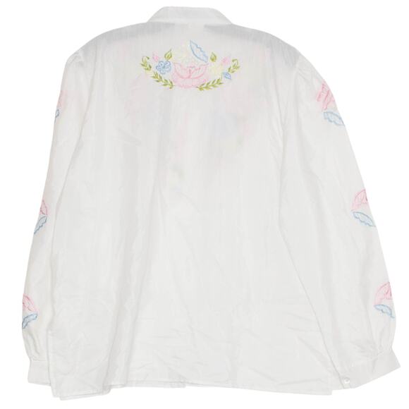 Vintage Top Cottage Coastal Grandma Boho Embroidered Floral Button Up White 2X - Picture 2 of 8